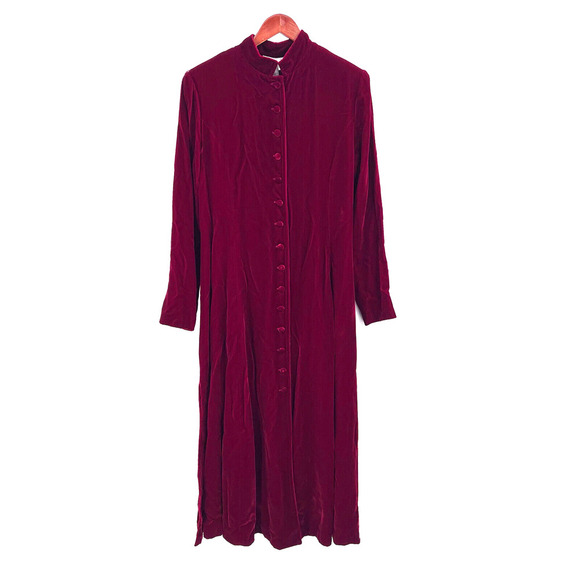 Vintage Tristan & Iseut Red Velvet Button Down Midi Dress - Picture 1 of 7